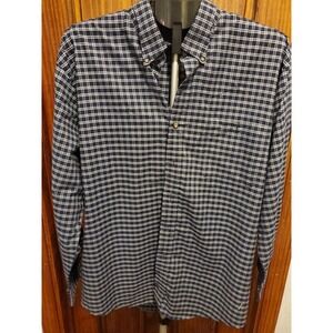 Towncraft Plaid Wrinkle Free Button Down Shirt Sz Large Navy Blue‎ White